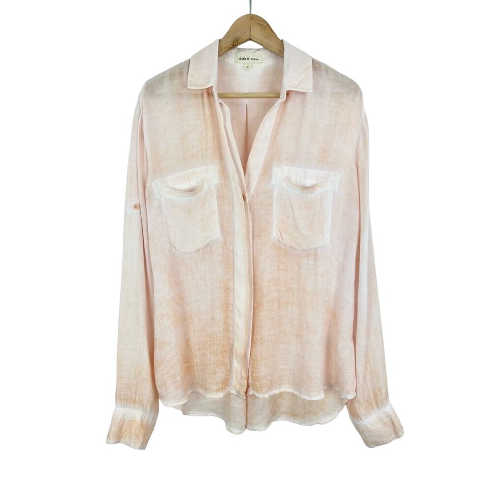 Cloth & Stone Ombré Hand Dyed Long‎ Sleeve Sheer Button Down Peach Size M